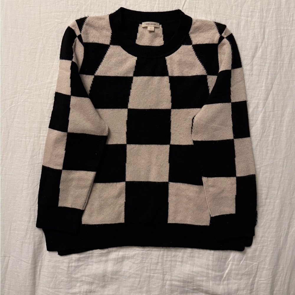 Marc Jacobs Black and Cream Crewneck Checkerboard Sweater